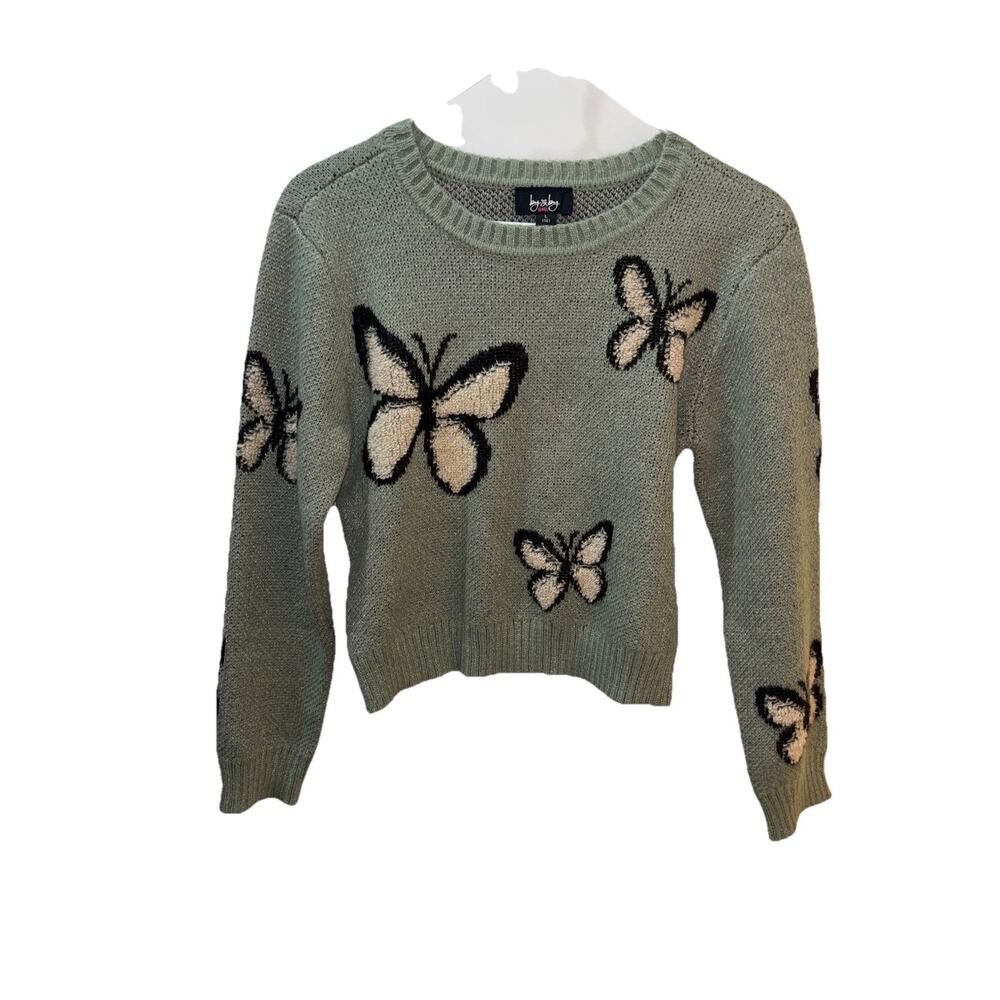 By By Girl Olive Green Sweater Size Large 14 Butterfly NWT